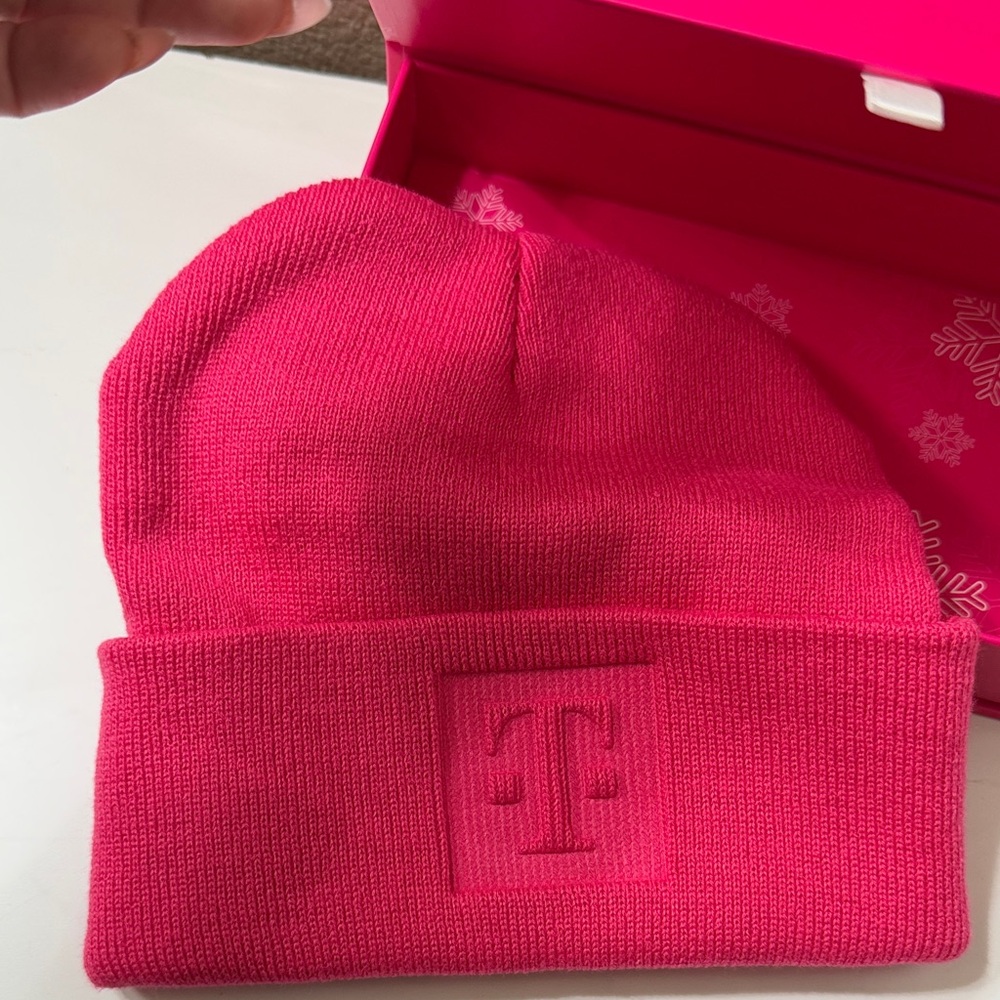Bright Pink Knit Beanie with Embossed Logo